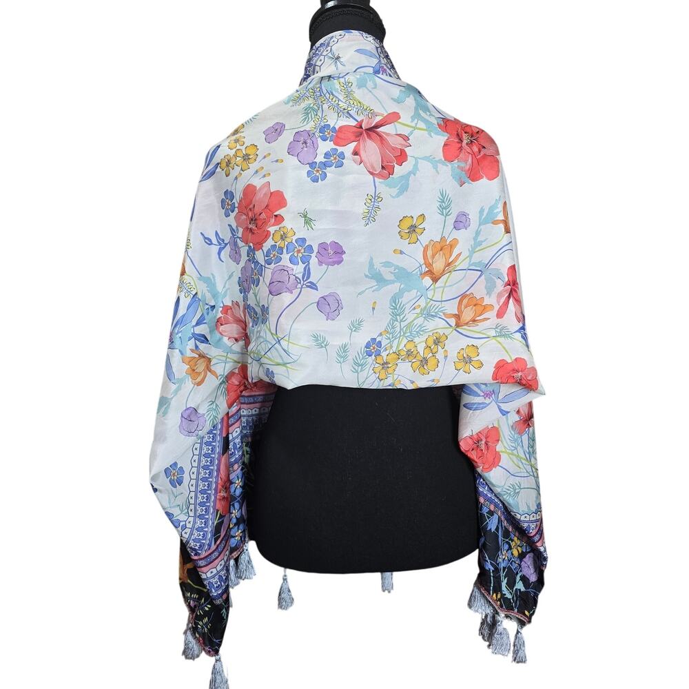 Johnny Was Floral Bohemian Luxury 100% Silk Scarf - Picture 2 of 5